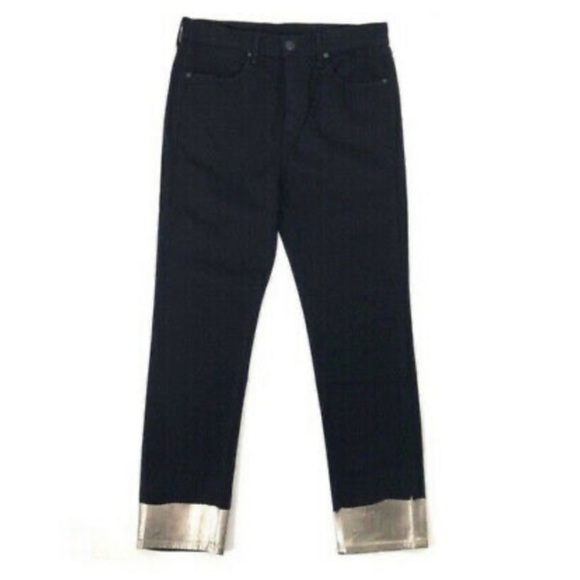 Rag & Bone NWT Bilbury Ankle Cigarette Metallic Hem Jean Size 25 Black/Gold - Picture 5 of 14